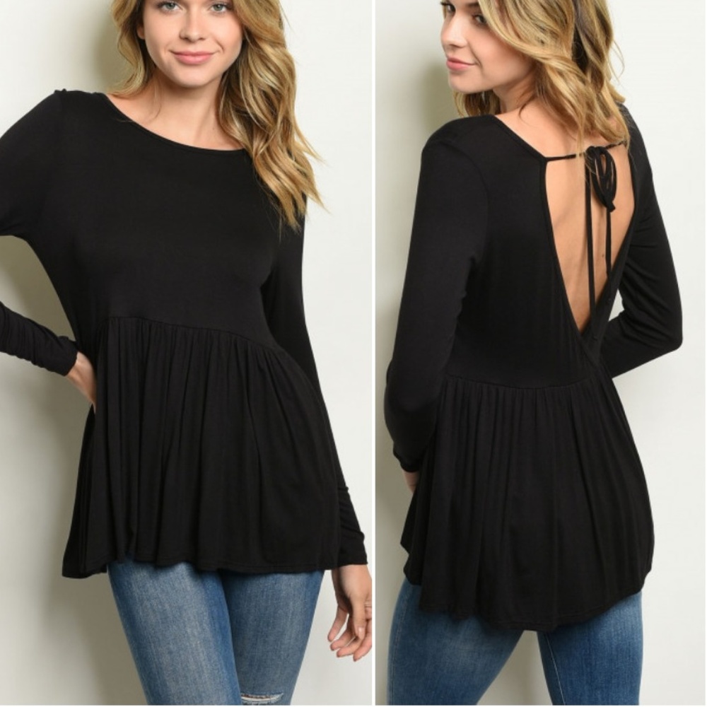Black tunic top with V plunge at back & Self tie